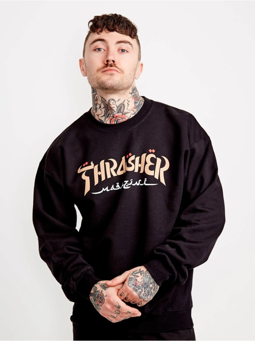 Thrasher Black Crewneck with Gold & Red Accent Logo